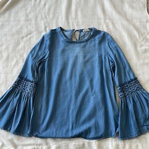 Women’s Altar’d State smocked sleeve top. Small. Light blue. Great condition